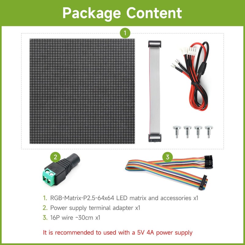 Waveshare RGB Full-Color LED Matrix Panel, 2.5mm Pitch, 64×64 Pixels, Adjustable Brightness, Compatible with Raspberry Pi 5/4B/3B/Zero/Zero W/Zero 2W/Pico/Pico W/Pico WH - Image 2